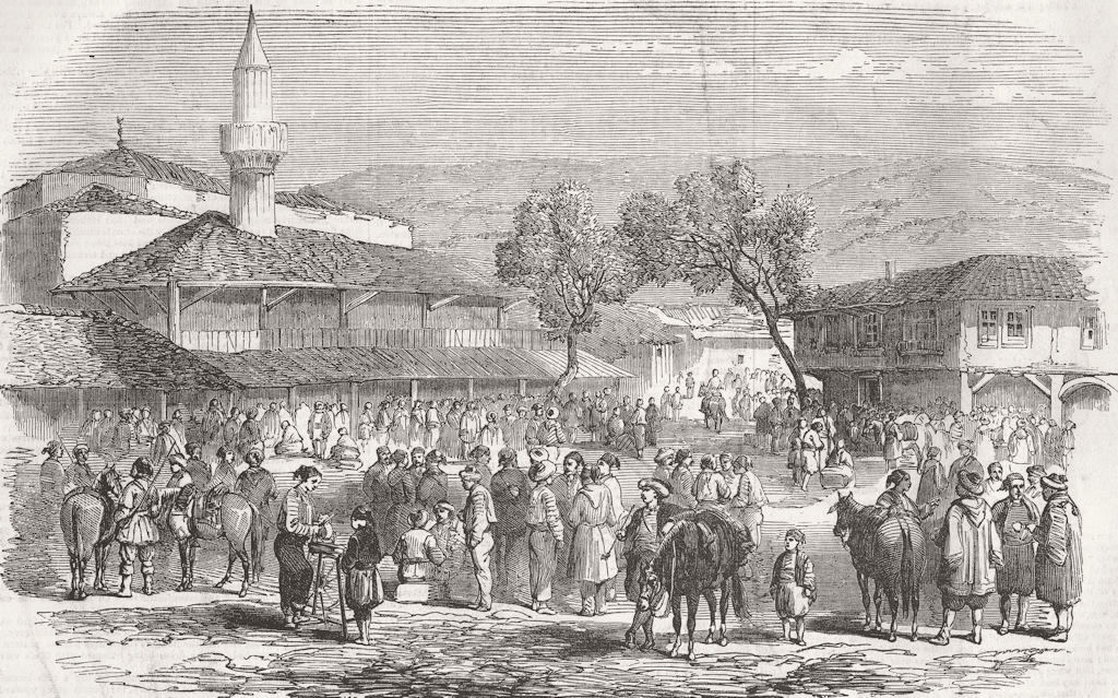BULGARIA. The Market at Shumen 1856 old antique vintage print picture