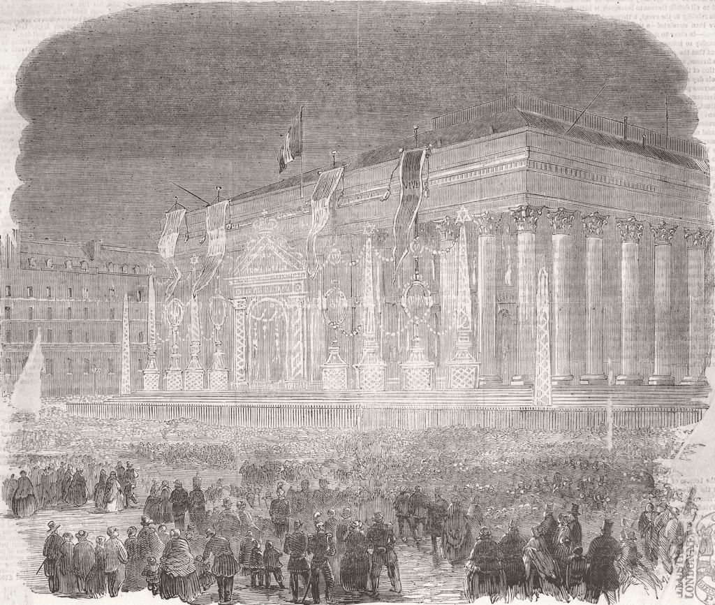 FRANCE. Paris Bourse lit up for the Prince's birth 1856 old antique print