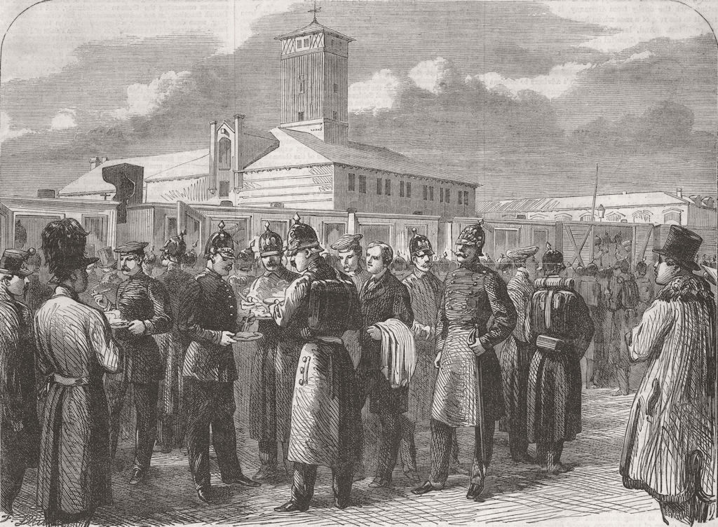 DENMARK. Prussian Troops leaving Altona at Station 1864 old antique print