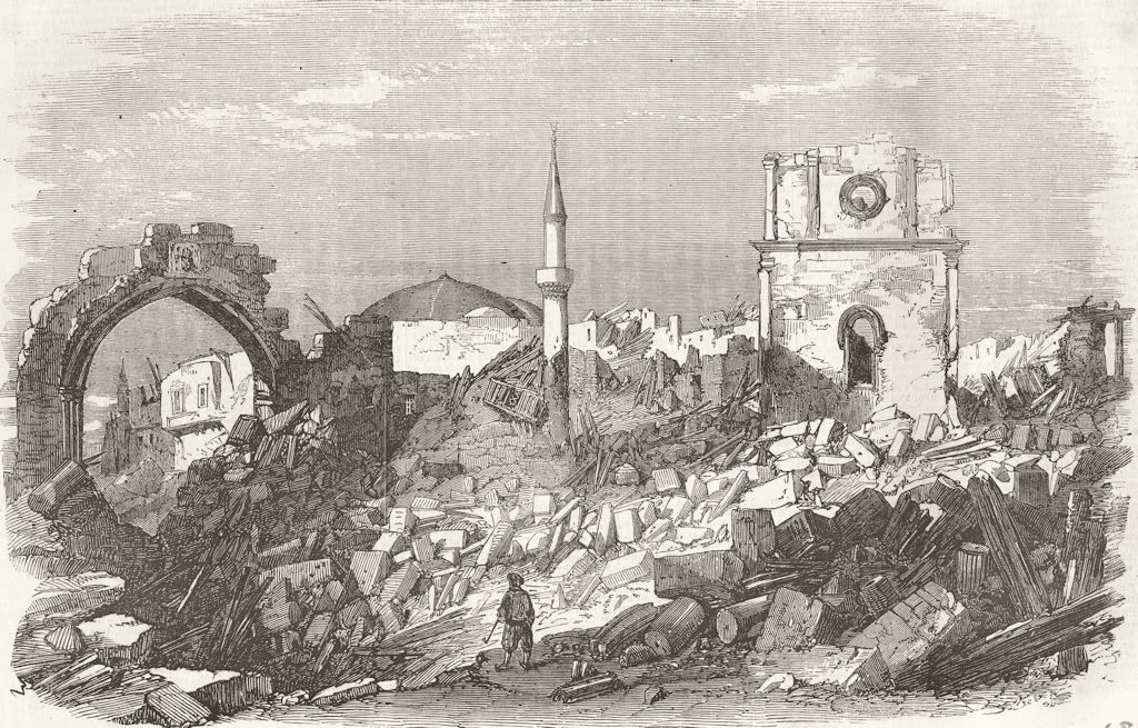 GREECE. Scene of the Late Explosion at Rhodes 1857 old antique print picture