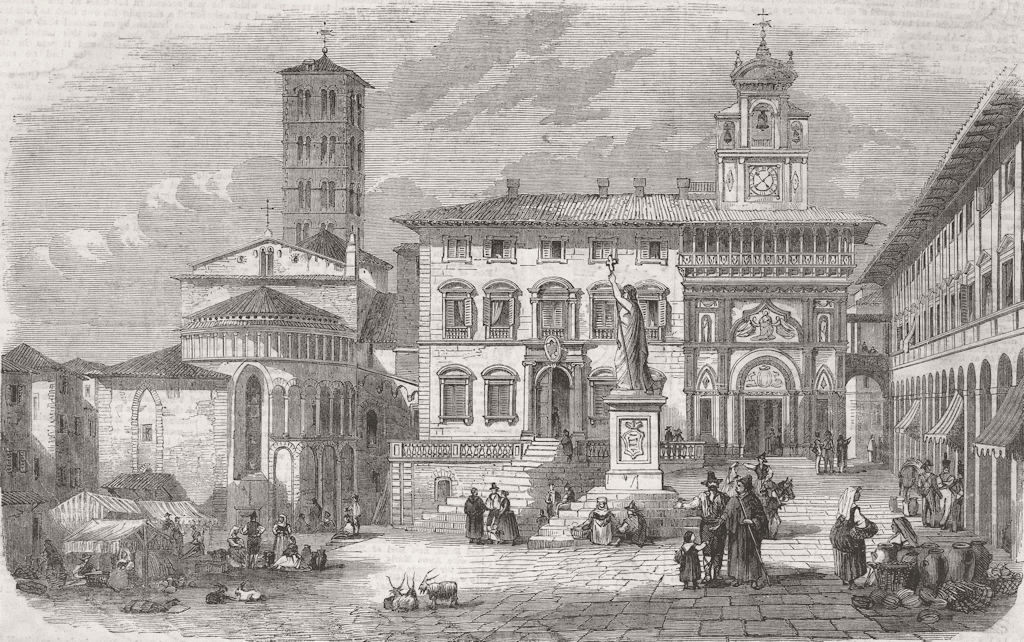 ITALY. The Grand Square, Perugia 1859 old antique vintage print picture