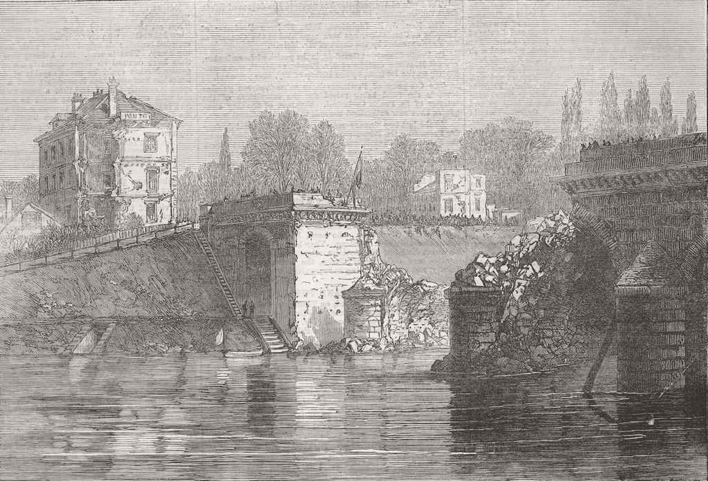 FRANCE. The Bridge at Sevres 1871 old antique vintage print picture