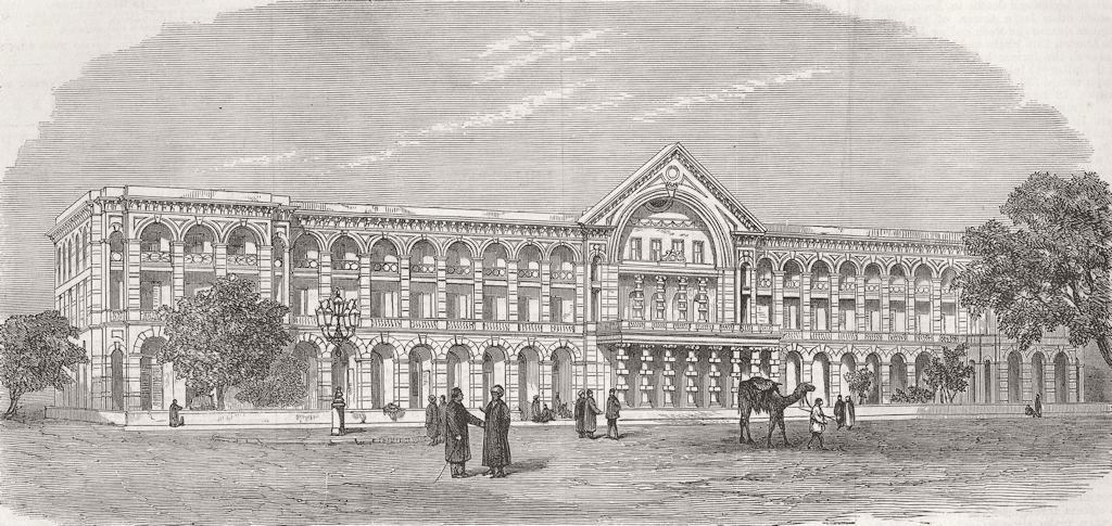 EGYPT. Hotel at Cairo, built by Oriental Hotels Co 1871 old antique print