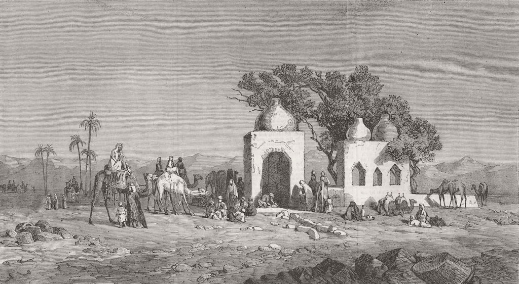 EGYPT. Caravan arriving at a Well nr Thebes, Egypt,  1864 old antique print