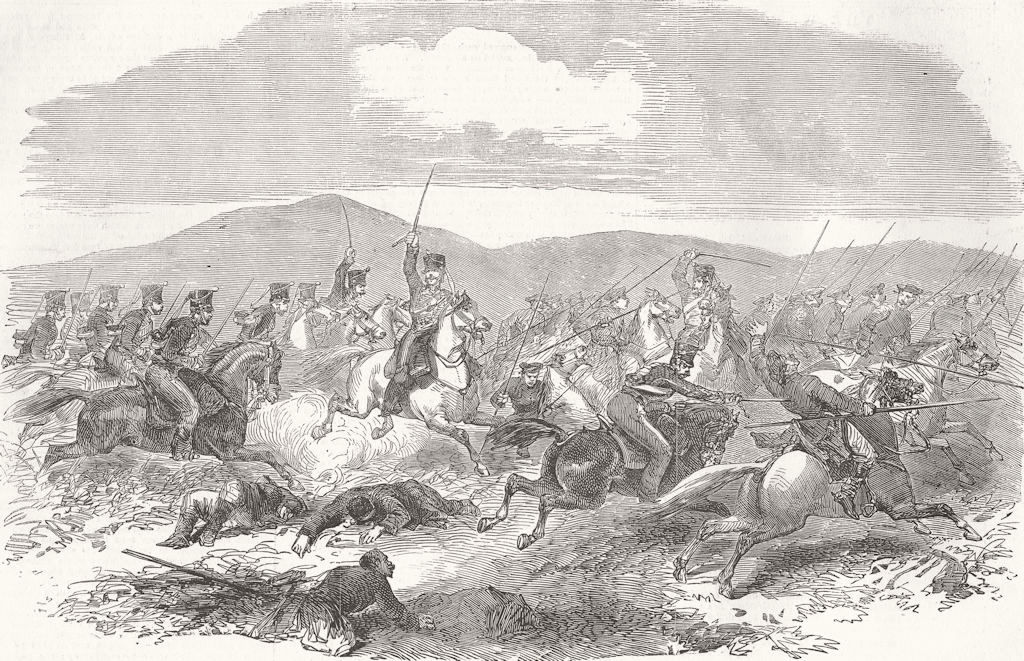 UKRAINE. Fight between Hussars & Cossacks, Kerch 1855 old antique print