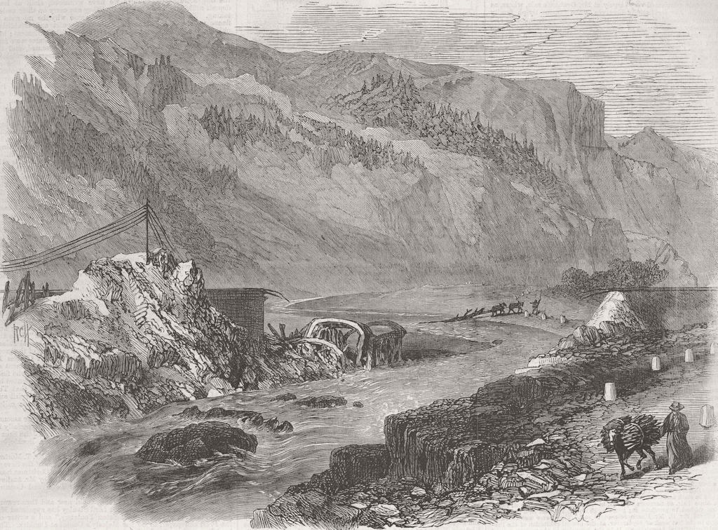 FRANCE. Bridge wrecked by Flood, St Michel, Savoy 1866 old antique print