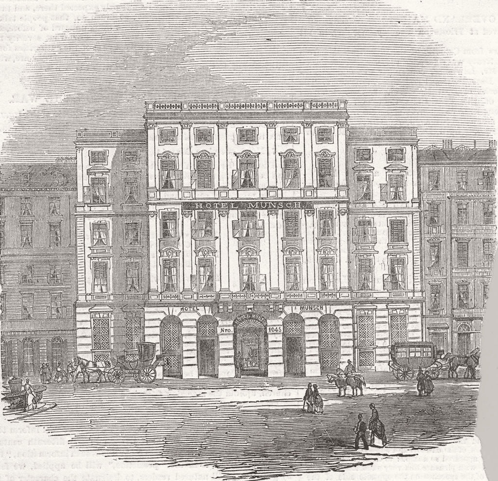 AUSTRIA. The Hotel Munsch at Vienna 1855 old antique vintage print picture