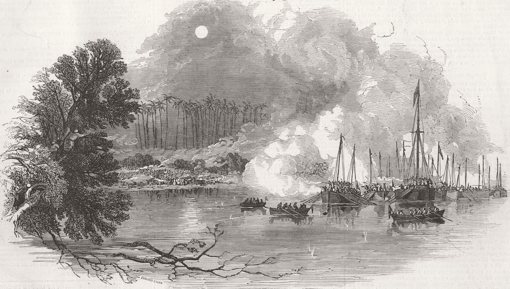MOZAMBIQUE. Attacking Arab Stockade, Angosha River 1848 old antique print