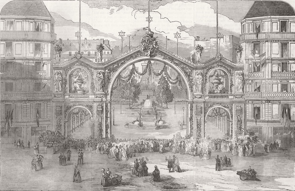 FRANCE. Arch, Victoria Ave, Place De L'Hotel de Ville 1856 old antique print