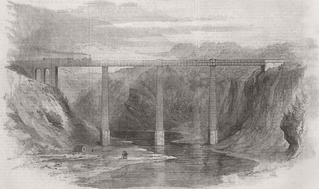 SWITZERLAND. Sitter Viaduct, Appenzel Railway 1856 old antique print picture