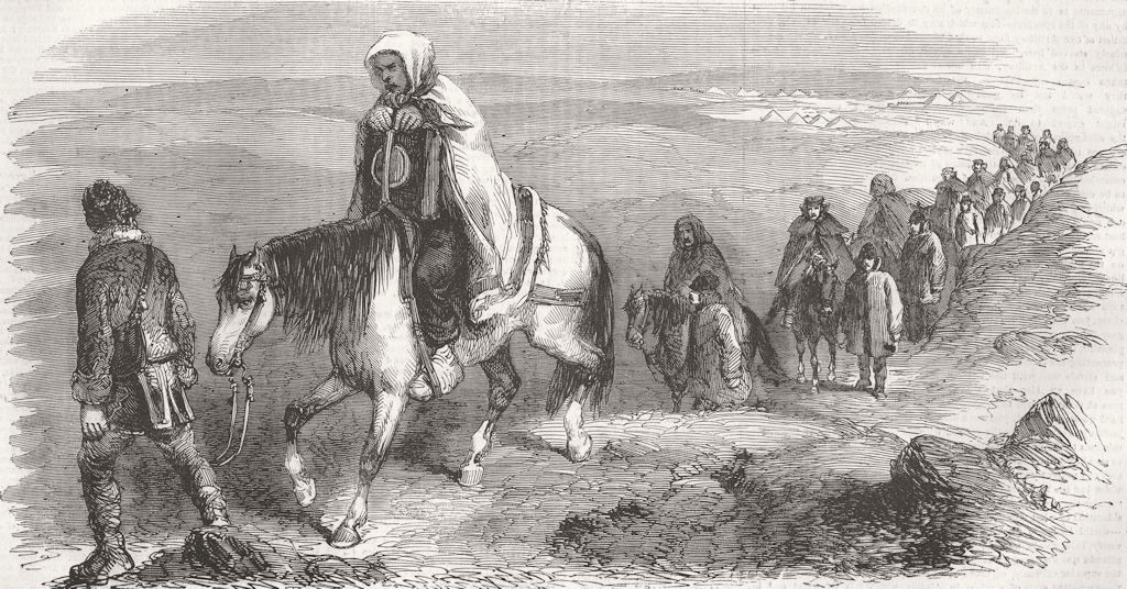 UKRAINE. Carrying the Frost Bitten to Balaklava 1855 old antique print picture