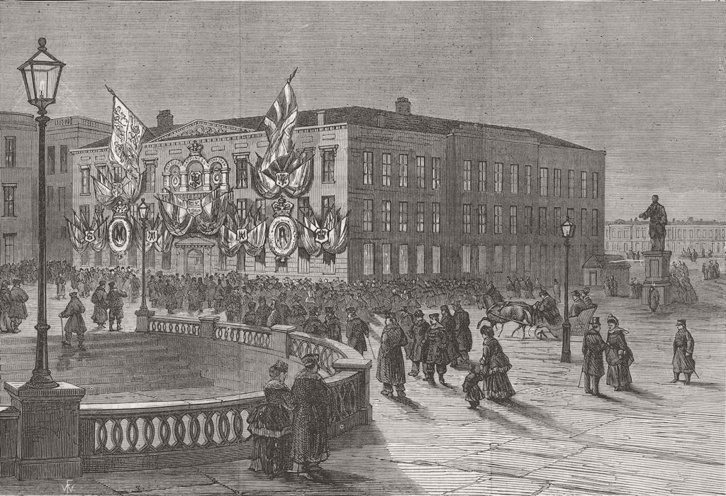 RUSSIA. British Embassy at St Petersburg, lit up 1874 old antique print