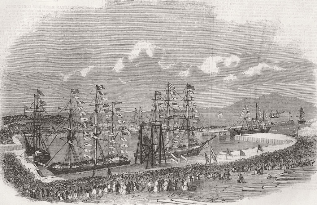 Associate Product CUMBS. Opening of Marshall Dock at Port of Silloth 1859 old antique print