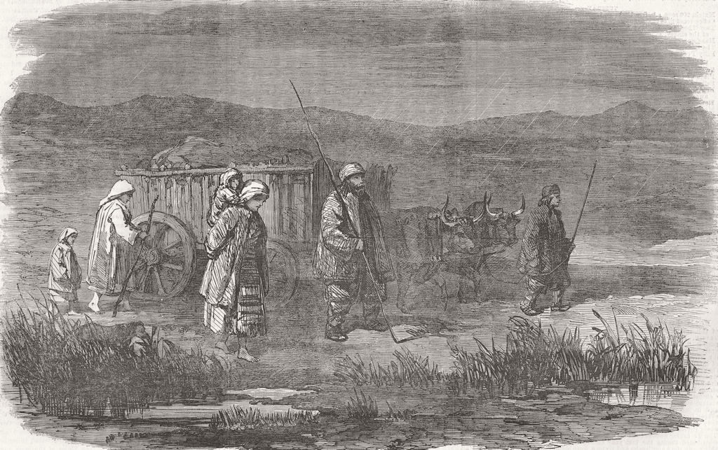 BULGARIA. War Victims-family leaving a village 1854 old antique print picture
