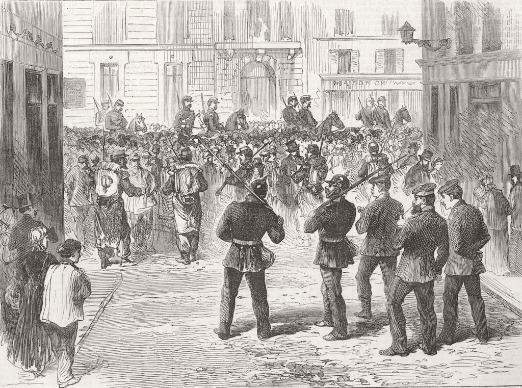 FRANCE. Prussian demarcation line, Rue Du Colisee 1871 old antique print