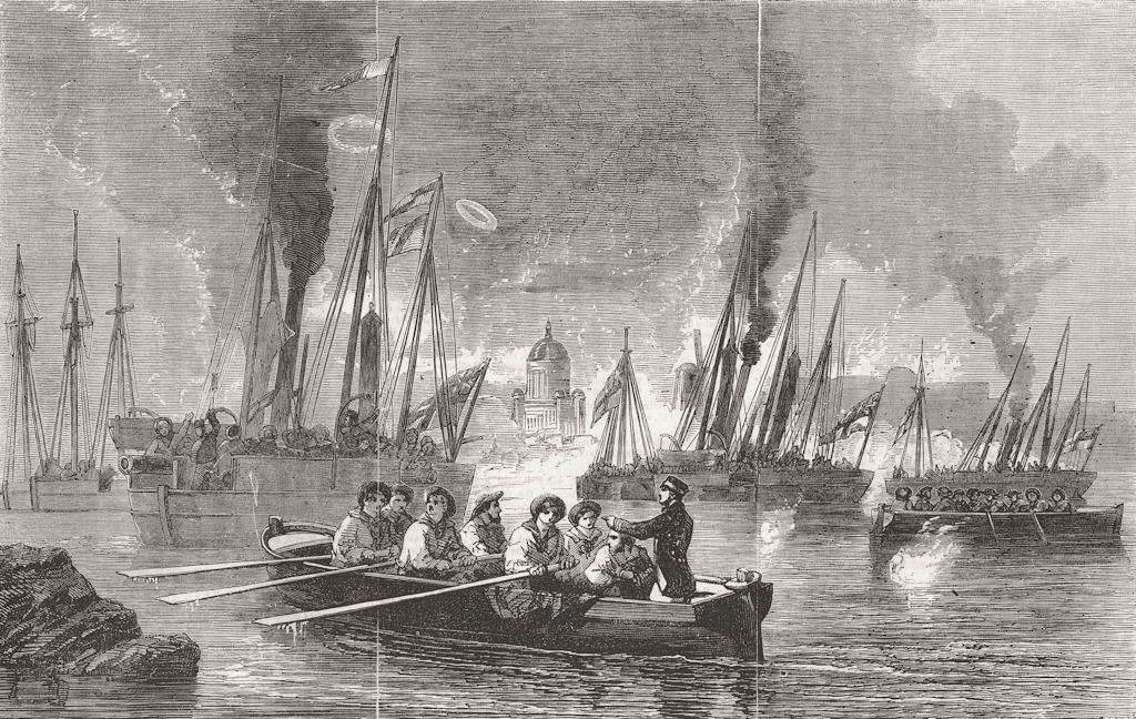 FINLAND. The Bombardment of Suomenlinna 1856 old antique vintage print picture