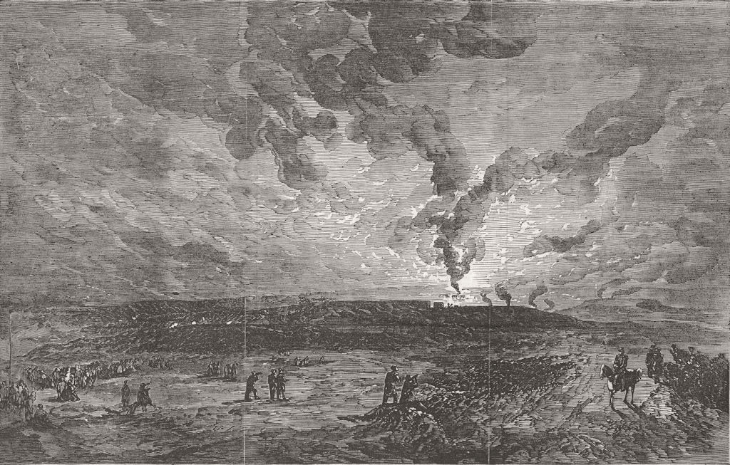UKRAINE. Burning of frigate, Sevastopol Harbour 1855 old antique print picture