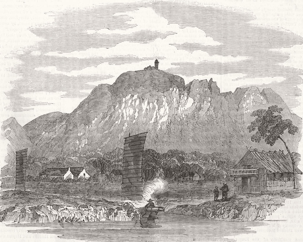 LANDSCAPES. Chooshay Pagoda, from Shay-aou river 1853 old antique print