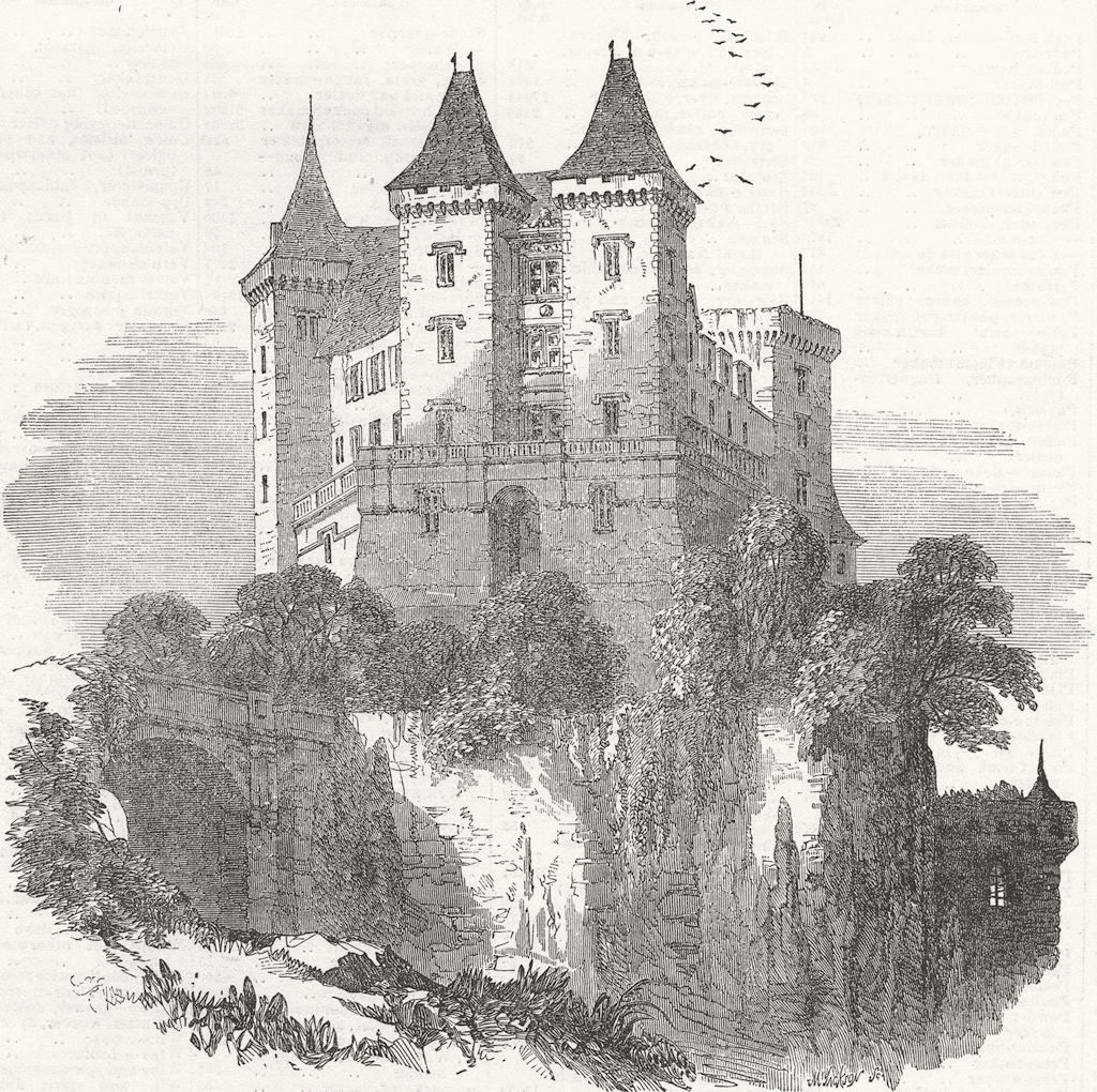 FRANCE. The Chateau at Pau 1854 old antique vintage print picture