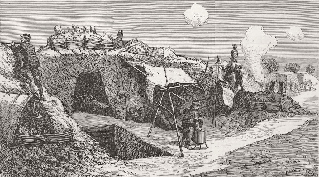RUSSIA. In the Trenches 1877 old antique vintage print picture