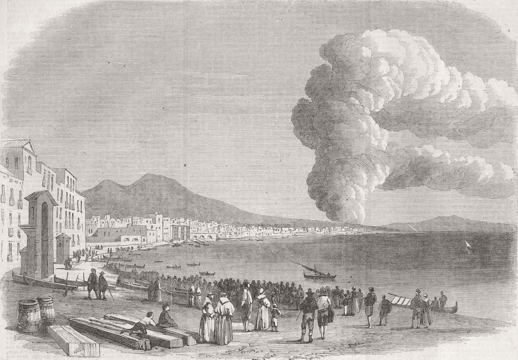 ITALY. Mount Vesuvius erupting seen from Marinella 1861 old antique print