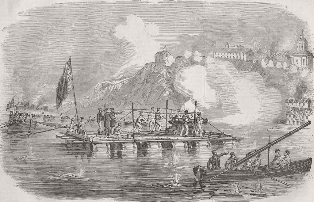 RUSSIA. Lady Nancy raft attacking Taganrog, Azov Sea 1855 old antique print