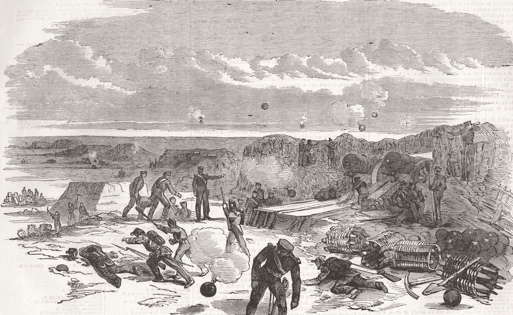 UKRAINE. Opening of the Bombardment of Sevastopol 1854 old antique print