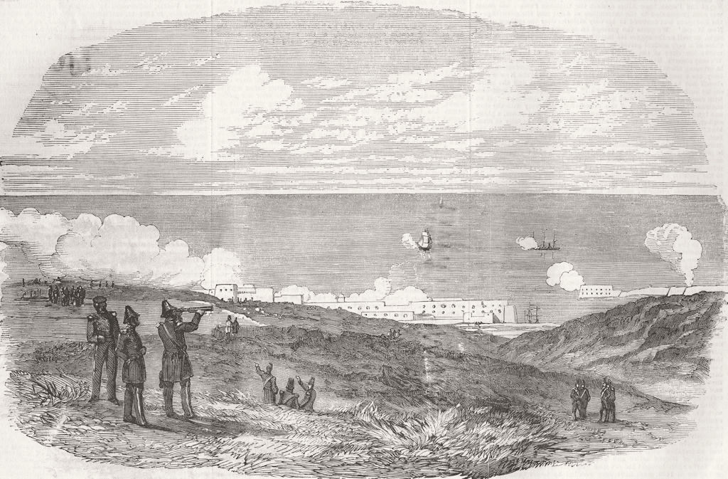 UKRAINE. Sevastopol guns shelling Austrian ship 1854 old antique print picture