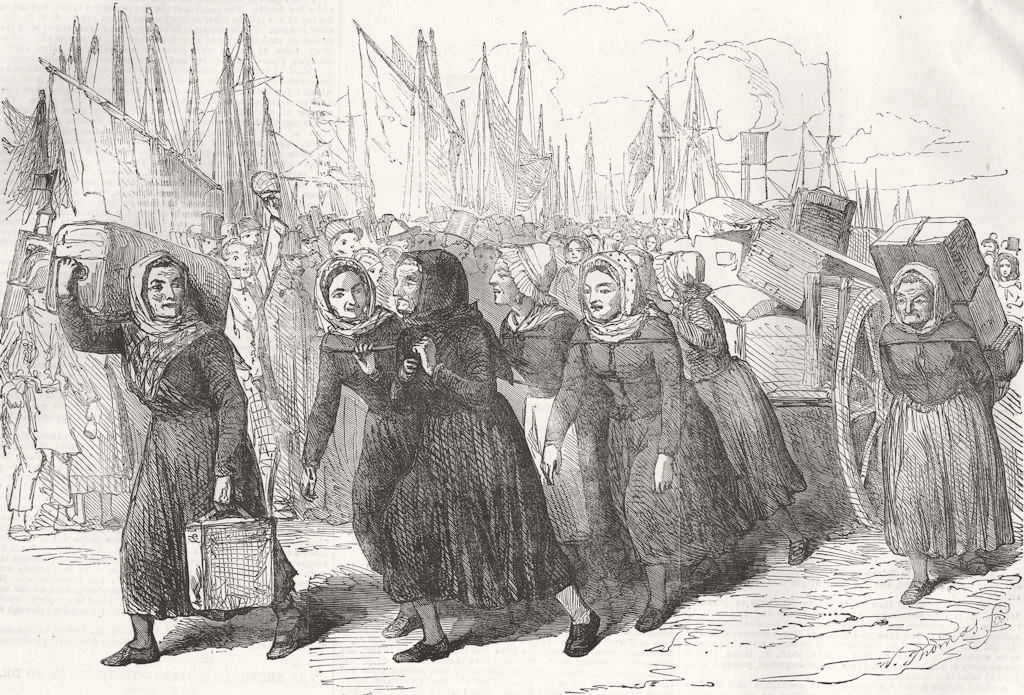 Associate Product FRANCE. Boulogne Fishwomen carrying nurses luggage 1854 old antique print