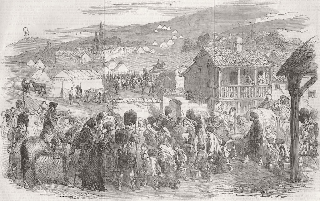 UKRAINE. The Inhabitants leaving Balaklava 1854 old antique print picture