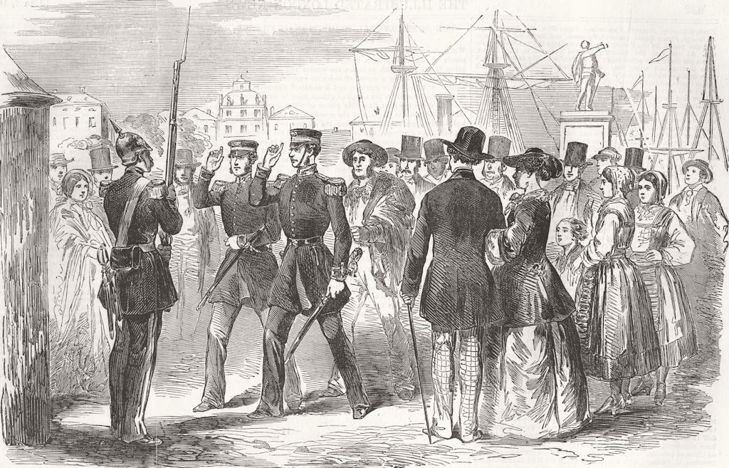 SWEDEN. Capt Hall(HMS Hecla) landing at Stockholm 1854 old antique print