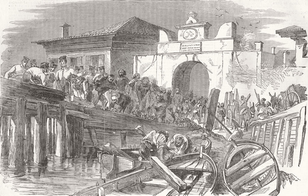BULGARIA. Sea Port Gate, Varna-Turks moving ammo 1854 old antique print