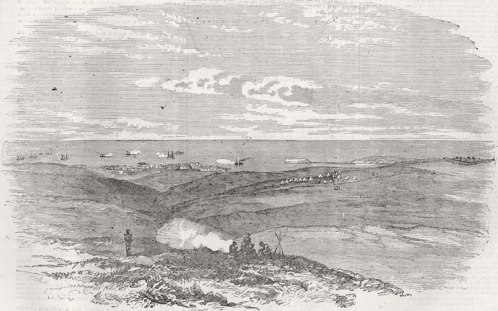 RUSSIA. Russian ships shelling French, Sevastopol 1854 old antique print