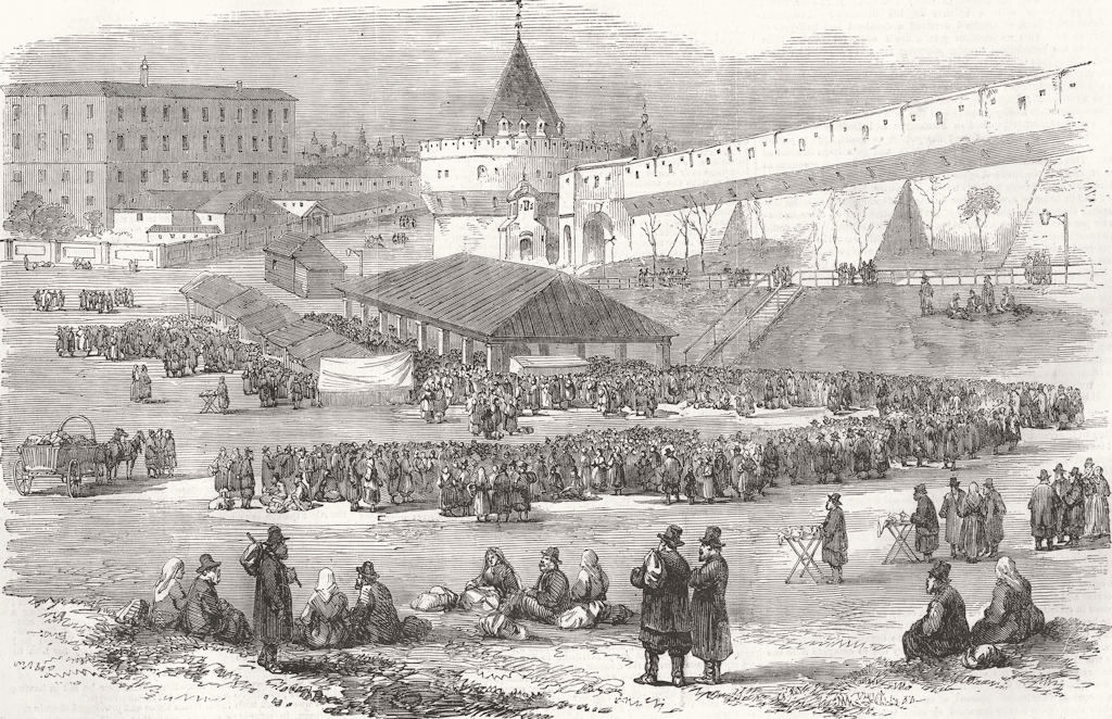 RUSSIA. Market for Servants, Kitai Gorod, Moscow 1856 old antique print