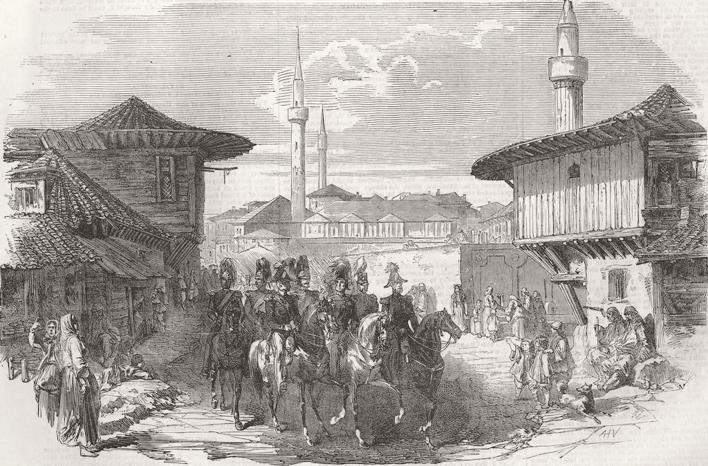 BULGARIA. Principal st, Varna-Arrival of Staff 1854 old antique print picture