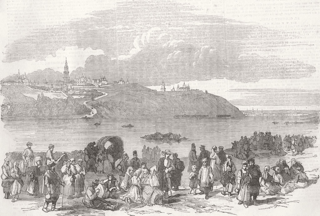UKRAINE. Pilgrims Crossing the Dnieper to Kiev 1854 old antique print picture