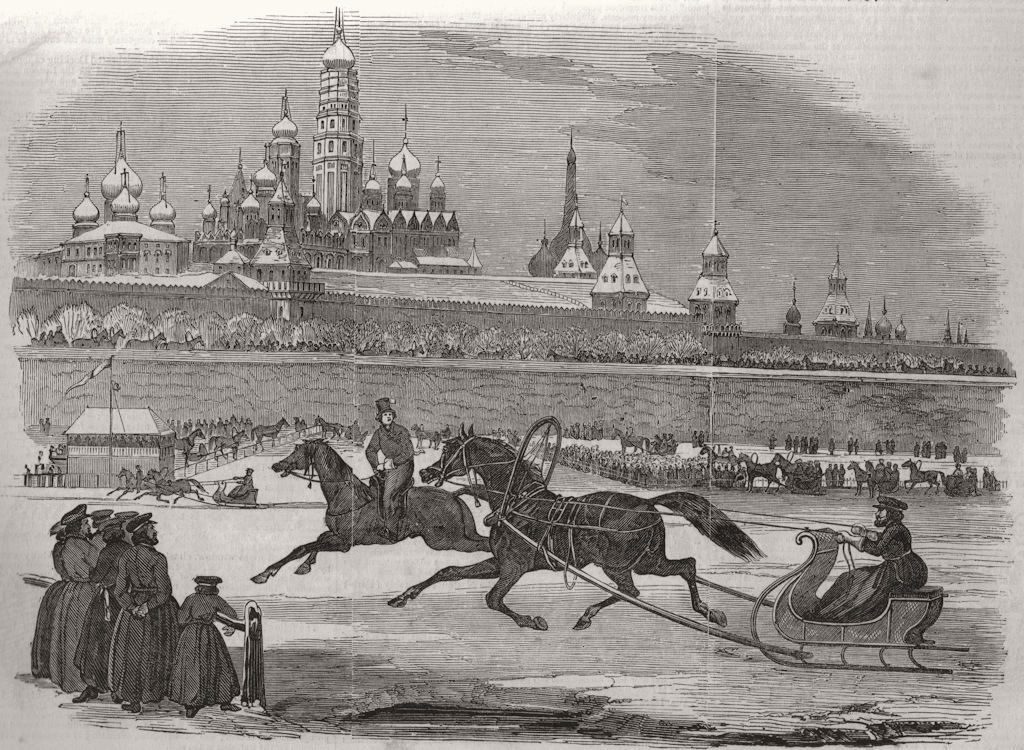 RUSSIA. Sledging at Moscow 1850 old antique vintage print picture