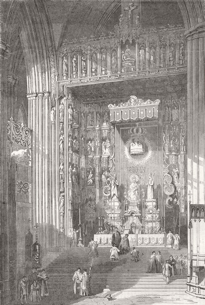 SPAIN. The Grand Altar of the Cathedral of Seville 1857 old antique print
