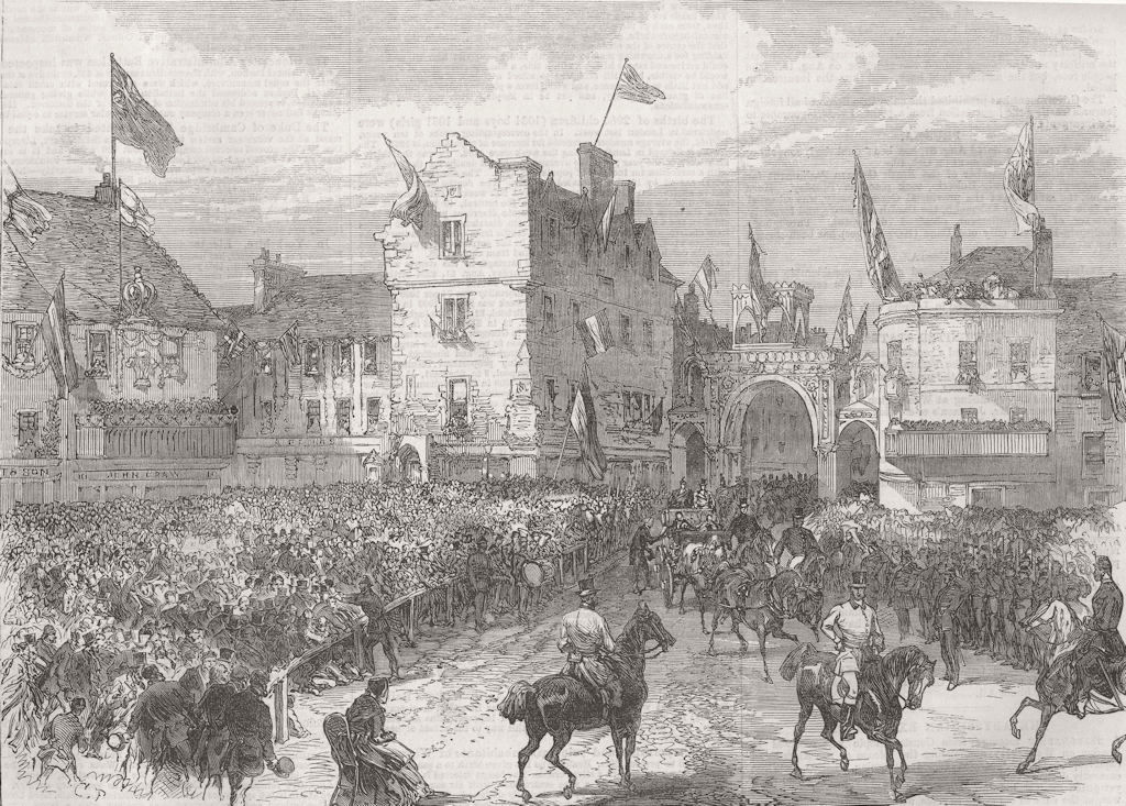 SCOTLAND. Reception of queen, Market-Square, Jedburgh 1867 old antique print