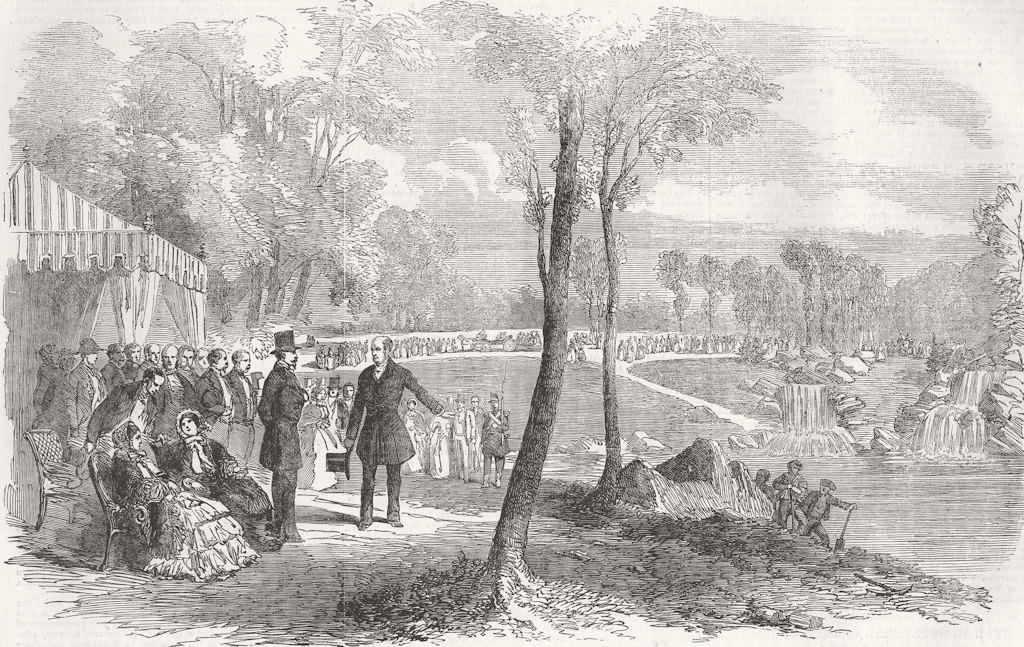 FRANCE. unveiling Of Cascades, Bois De Boulogne 1854 old antique print picture