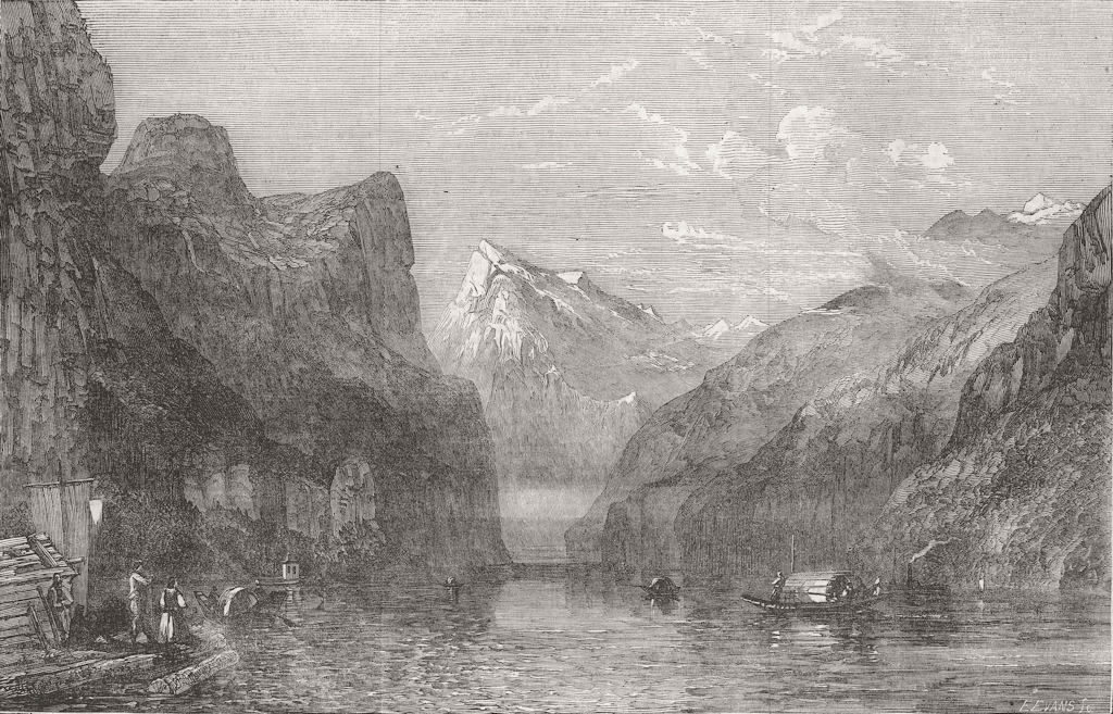 SWITZERLAND. The Bay of Uri, Lake of Lucerne 1854 old antique print picture