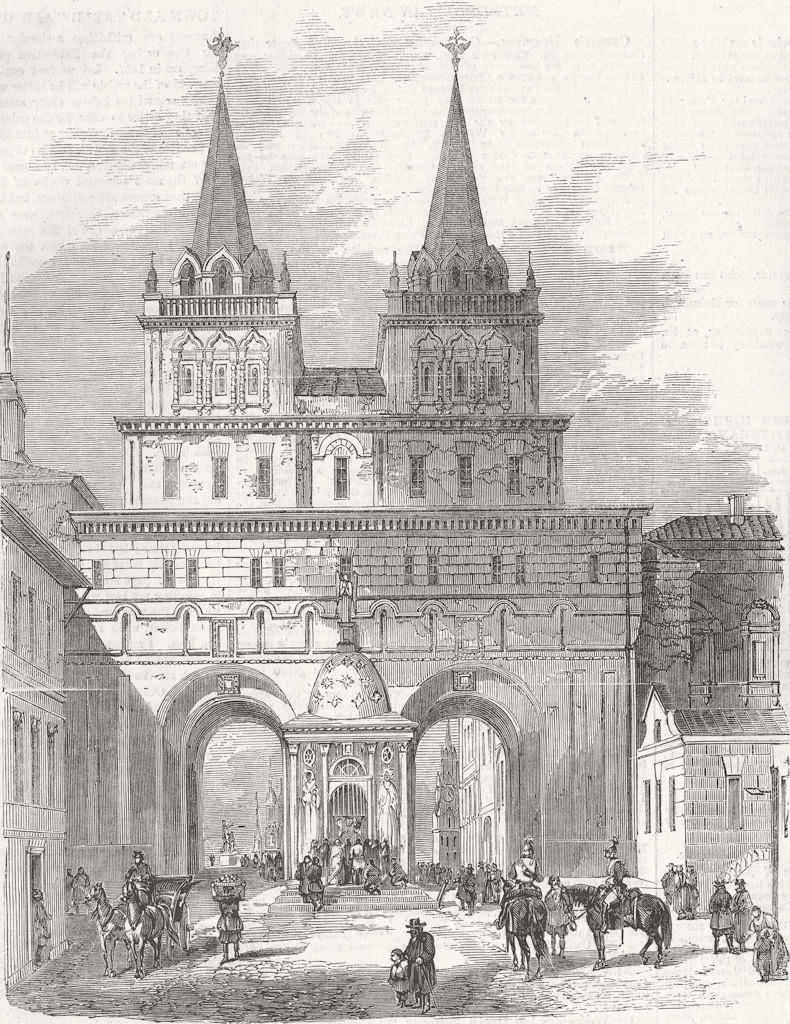RUSSIA. Resurrection gate and Virgin Mother, Moscow 1856 old antique print