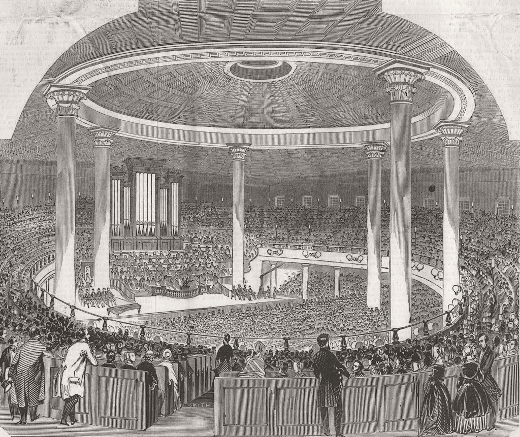 New York. Washingtons Birthday party, Tabernacle 1845 old antique print
