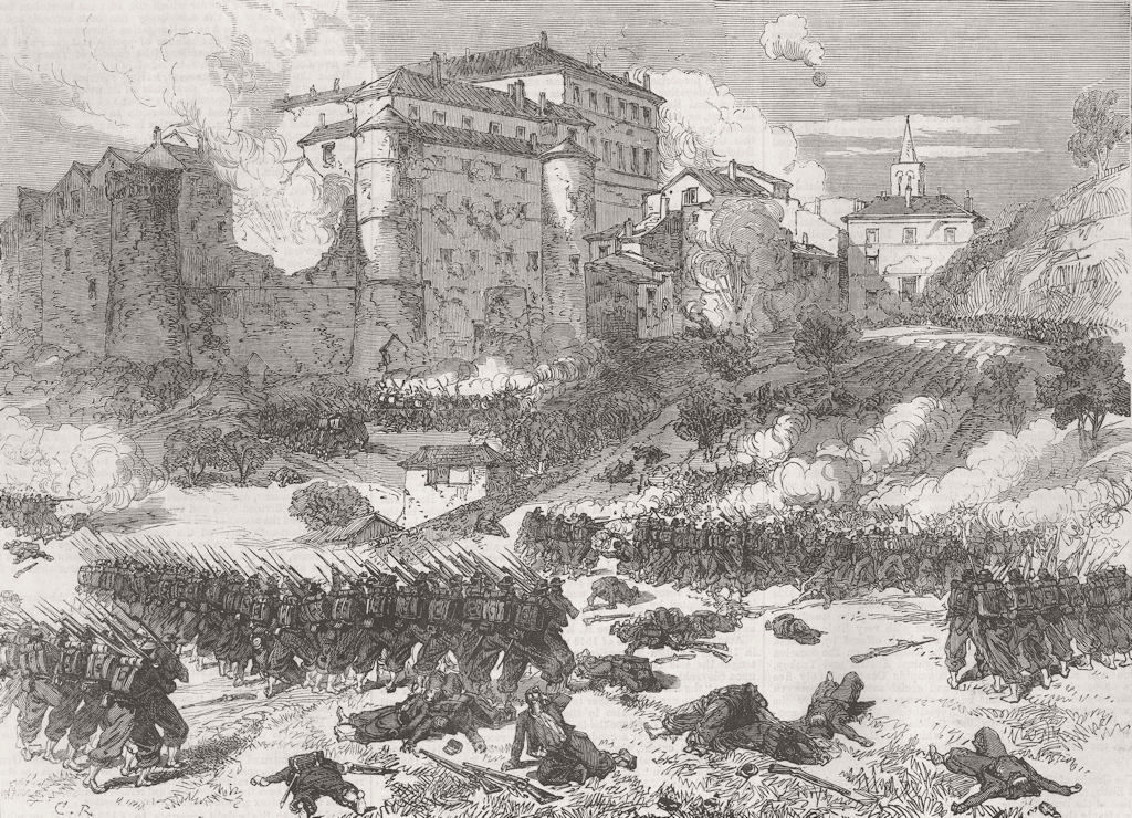 ITALY. The Battle at the Castle of Mentana 1867 old antique print picture