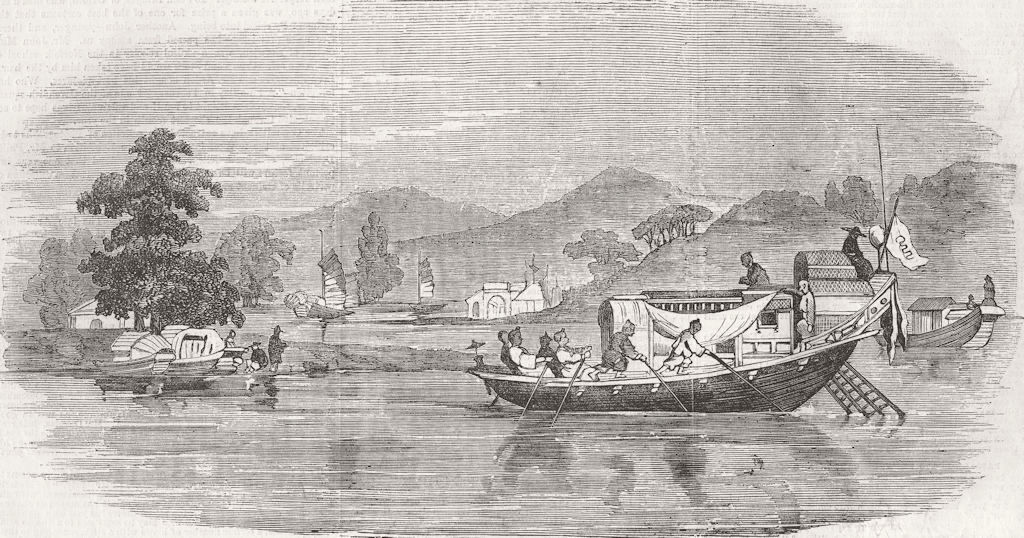 CHINA. Chinese Passage Boats, near Canton 1857 old antique print picture