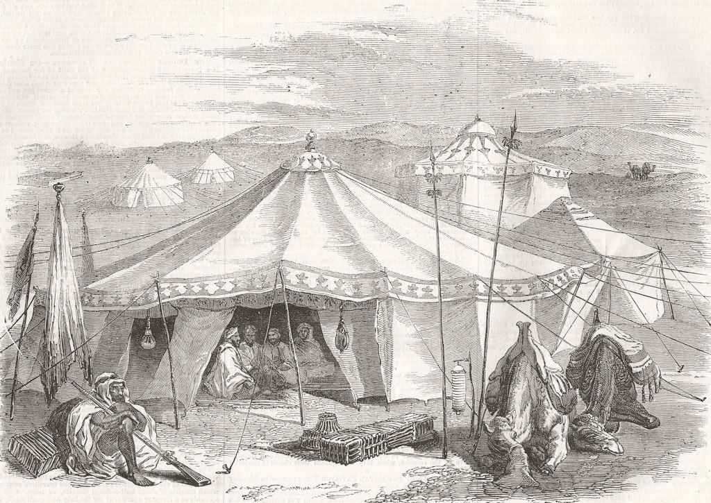 LANDSCAPES. Travellers' Encampment in the Desert 1857 old antique print