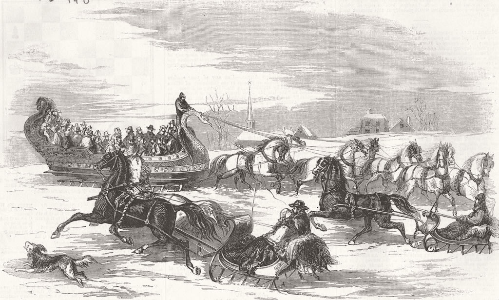 MASSACHUSETTS. Sleighing at Boston, U S 1856 old antique vintage print picture