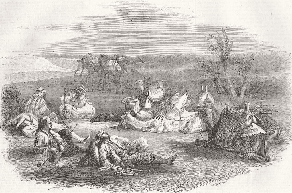 LANDSCAPES. Camel-Drivers Camp, Desert 1857 old antique vintage print picture