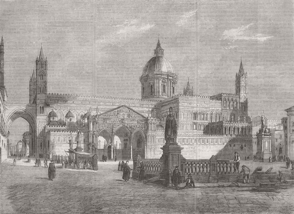ITALY. The Cathedral of Palermo, Sicily 1860 old antique vintage print picture