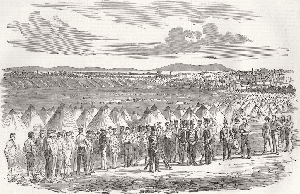 TURKEY. Uskudar. British troops of line camped 1854 old antique print picture